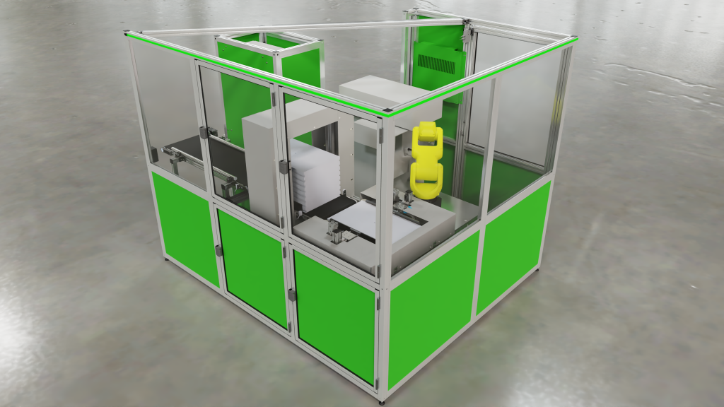 Automatic tray destacker with robotic part loading and unloading