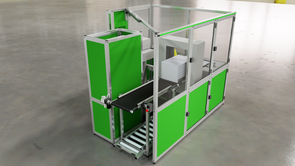 Automatic tray destacker with robotic part loading and unloading